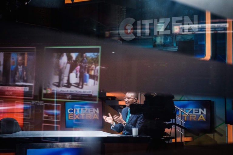 A newscaster speaks during a news program at Citizen TV in Nairobi, Kenya, 6 February 2018, YASUYOSHI CHIBA/AFP via Getty Images